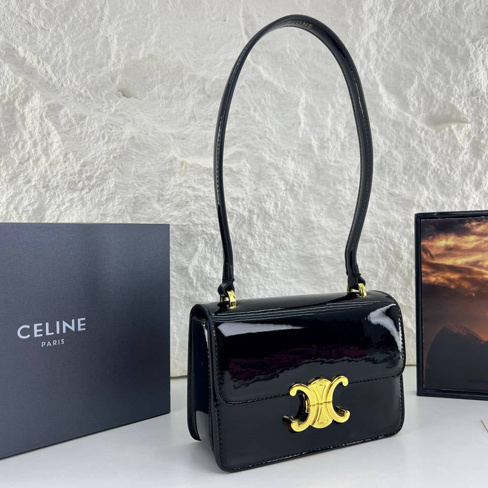 Celine Triomphe Patent Leather Shoulder Bag with Gold Hardware