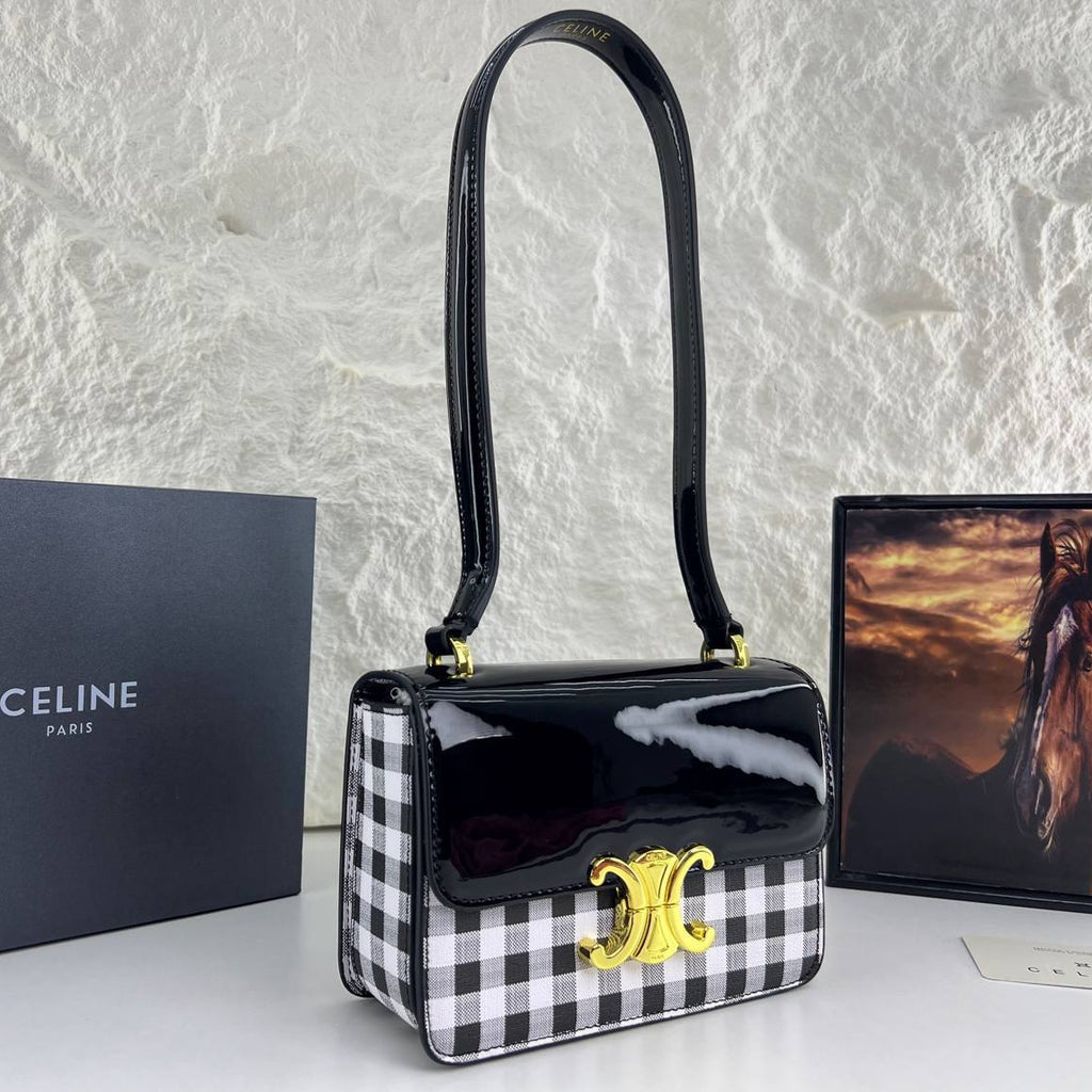Celine Triomphe Patent Leather Shoulder Bag with Gold Hardware