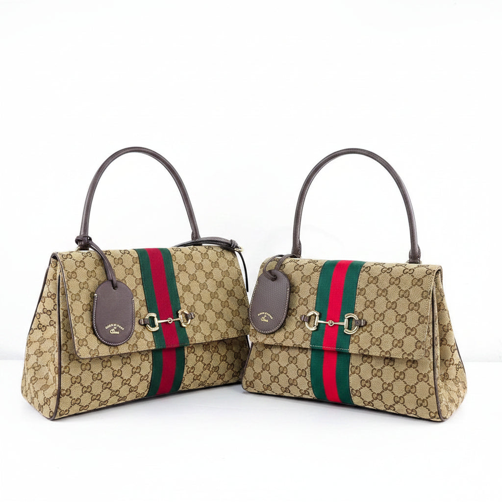 Gucci Horsebit Shoulder Bag in Monogram Canvas with Web Stripe