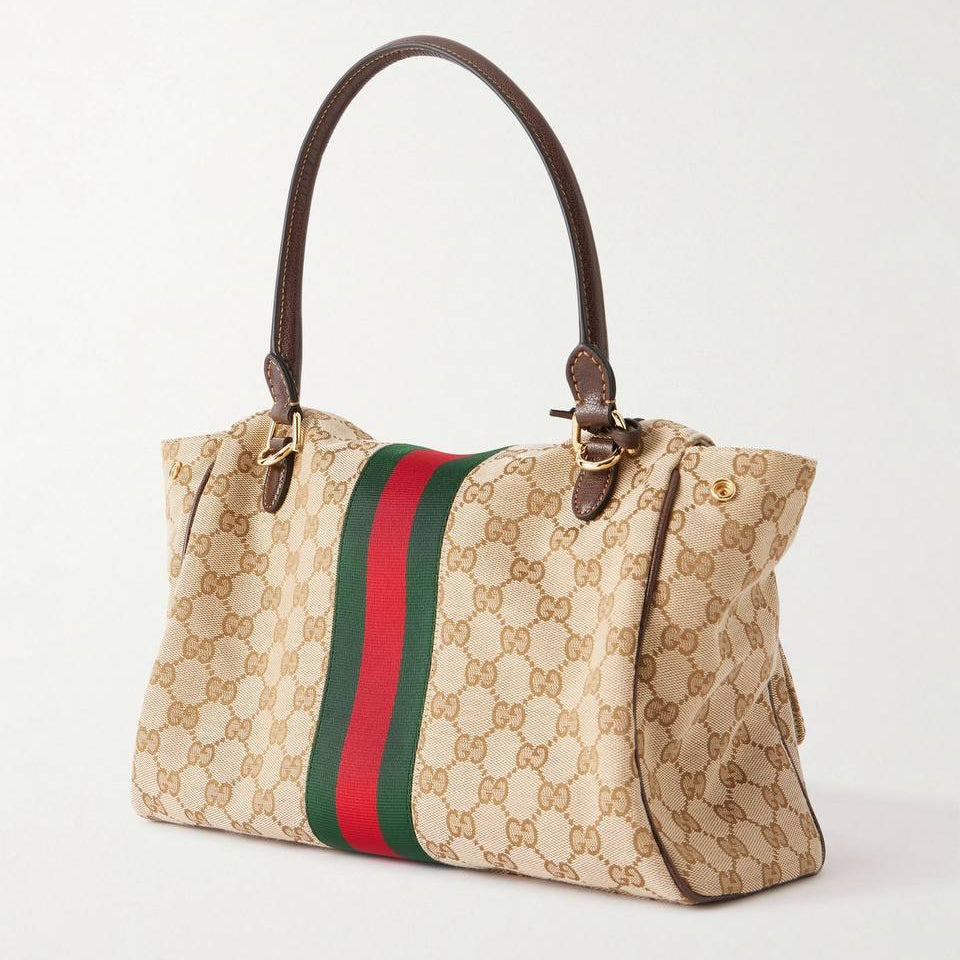 Gucci Horsebit Shoulder Bag in Monogram Canvas with Web Stripe