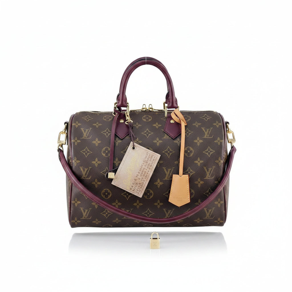 Louis Vuitton Monogram Canvas Bag with Burgundy Leather Accents