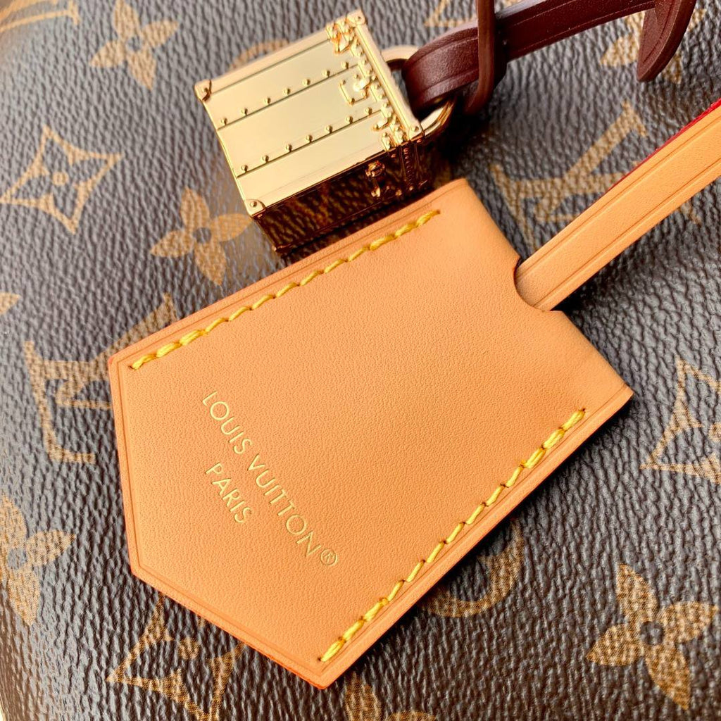 Louis Vuitton Monogram Canvas Bag with Burgundy Leather Accents