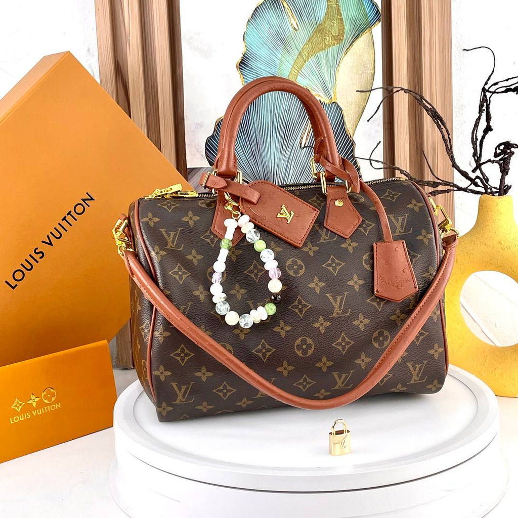 Louis Vuitton Monogram Canvas Bag with Burgundy Leather Accents