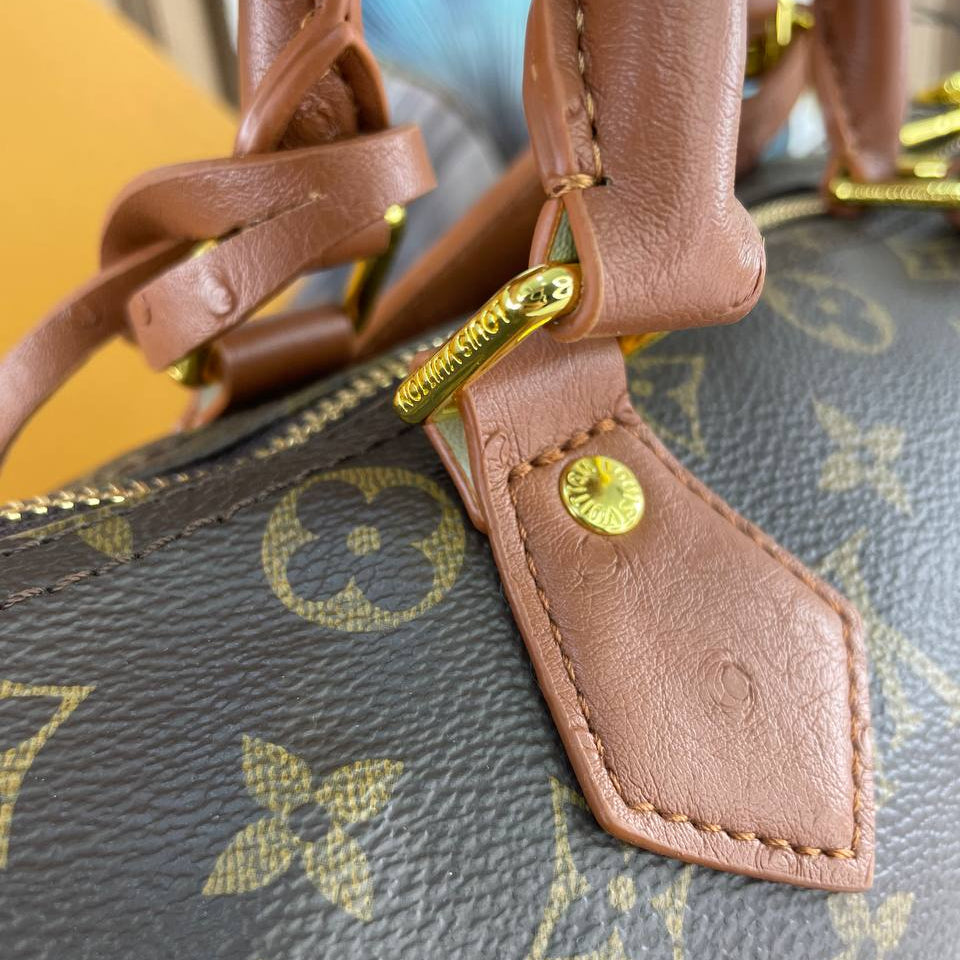 Louis Vuitton Monogram Canvas Bag with Burgundy Leather Accents