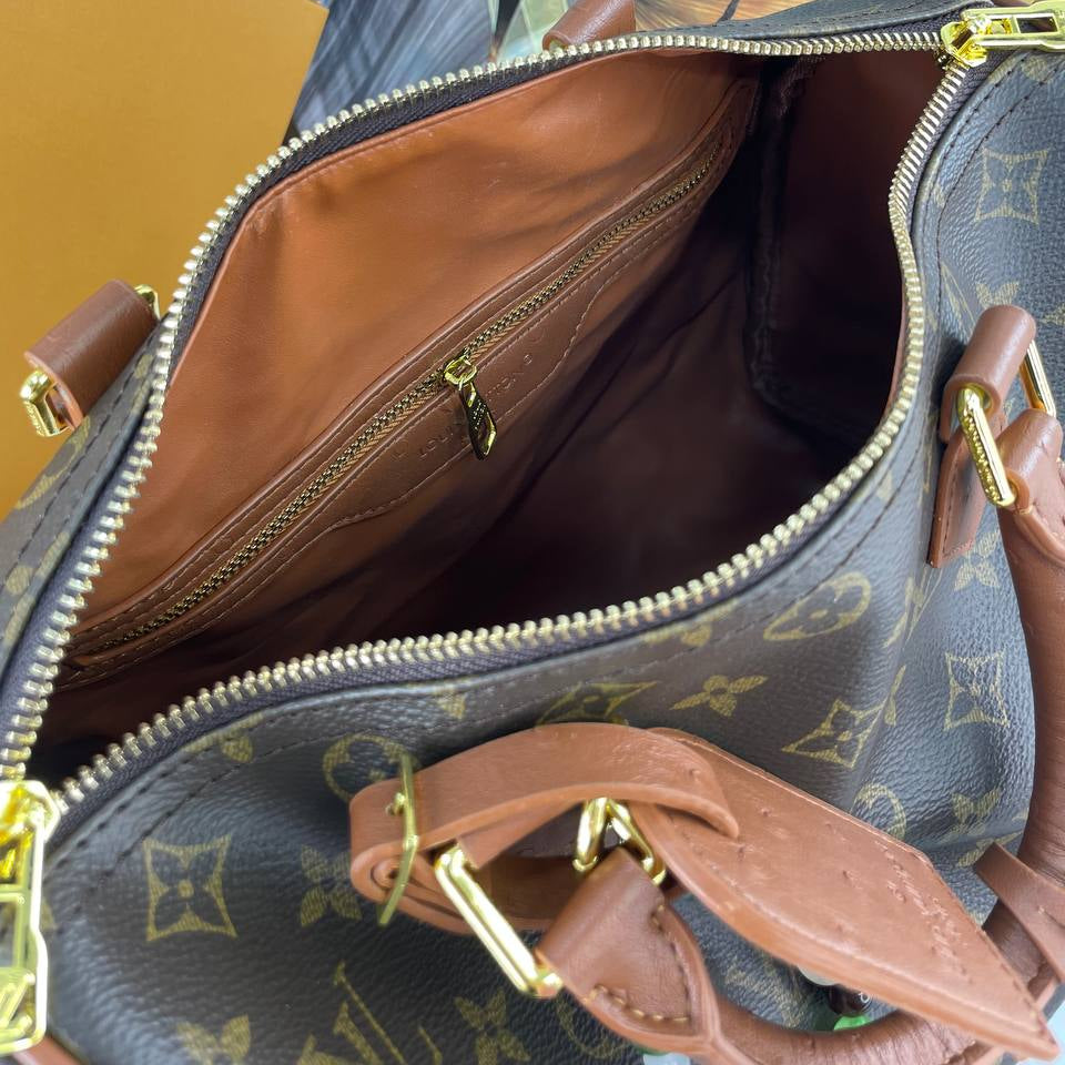 Louis Vuitton Monogram Canvas Bag with Burgundy Leather Accents