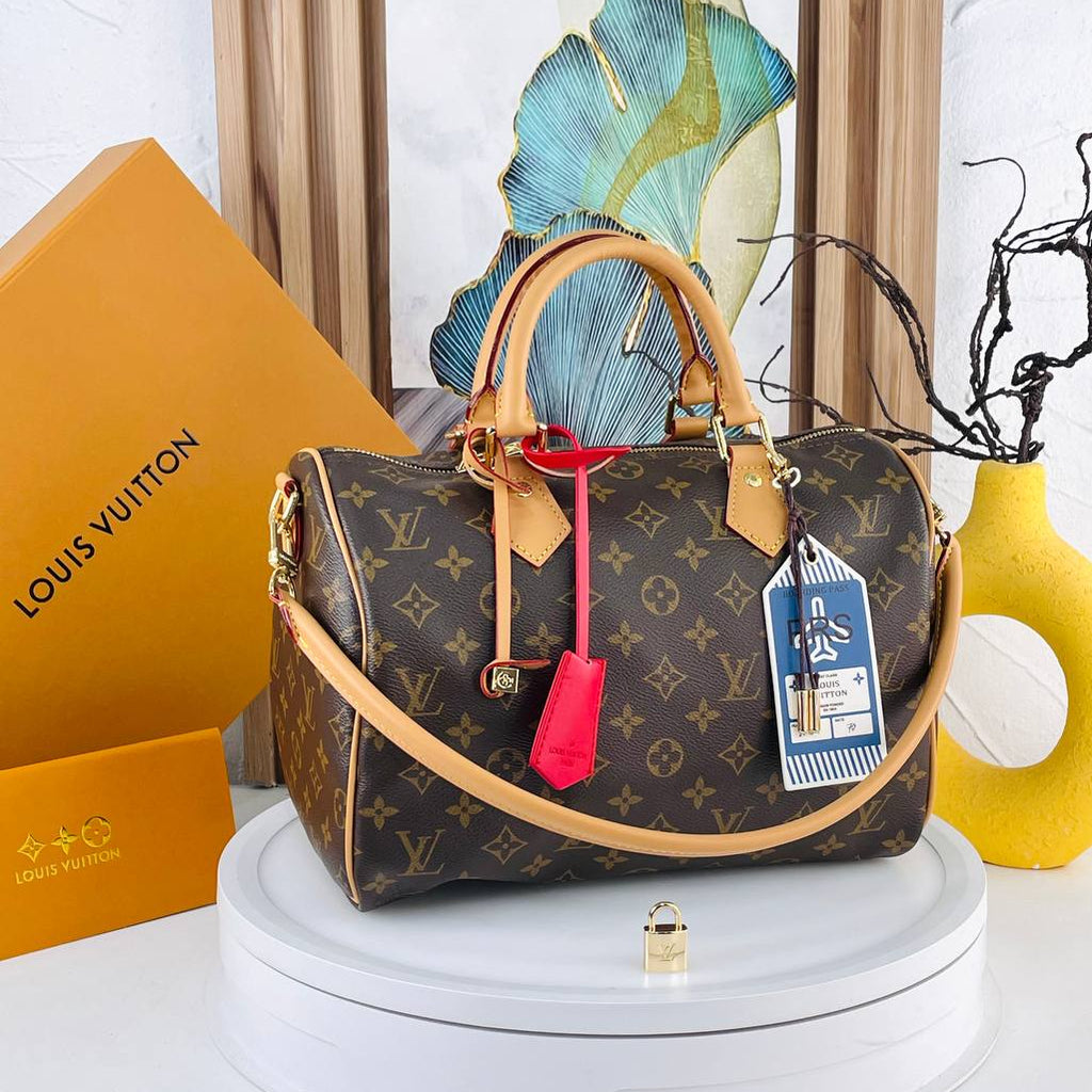 Louis Vuitton Monogram Canvas Bag with Burgundy Leather Accents