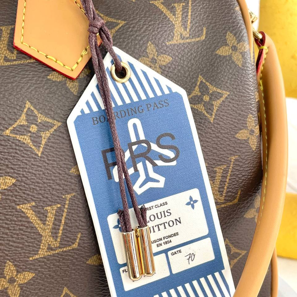 Louis Vuitton Monogram Canvas Bag with Burgundy Leather Accents