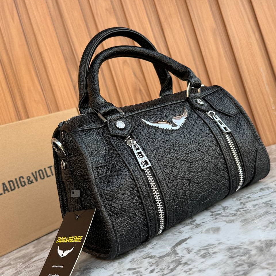 Zadig & Voltaire Textured Leather Handbag with Silver Hardware