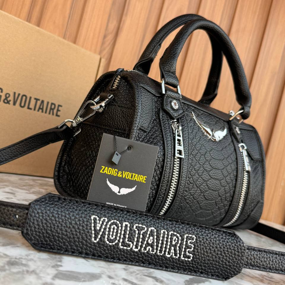 Zadig & Voltaire Textured Leather Handbag with Silver Hardware