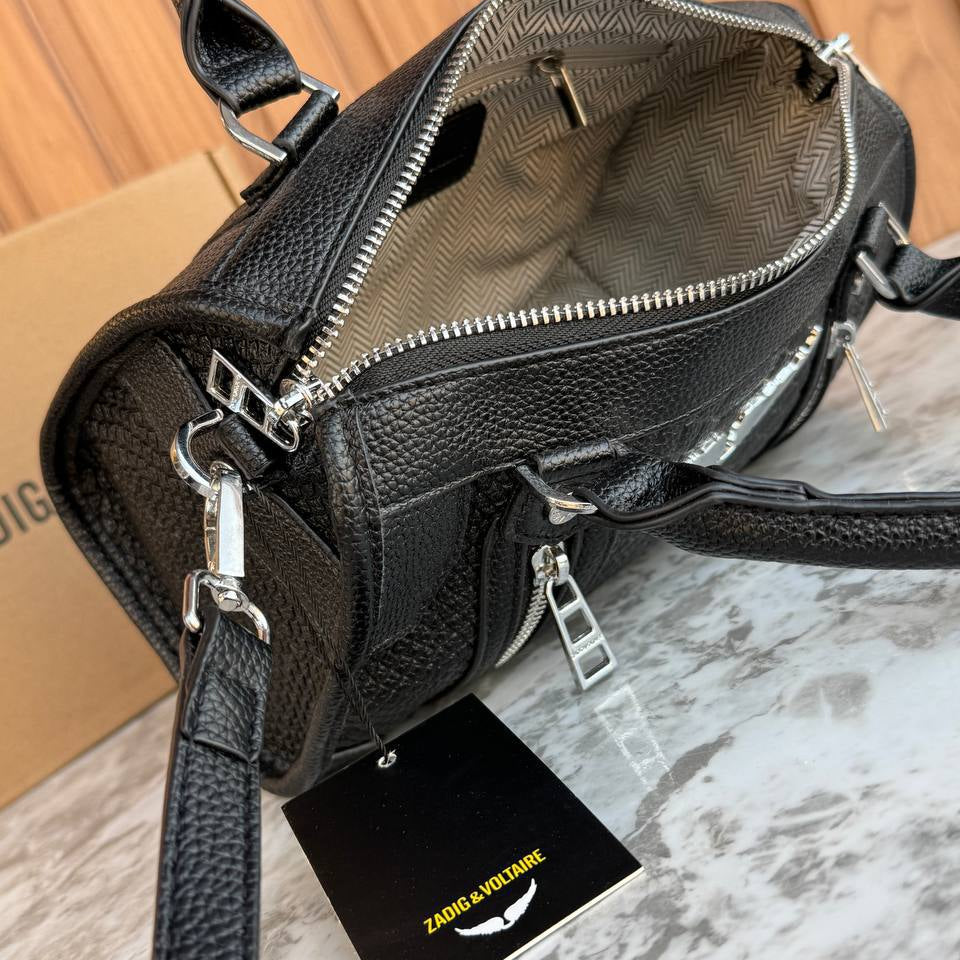 Zadig & Voltaire Textured Leather Handbag with Silver Hardware
