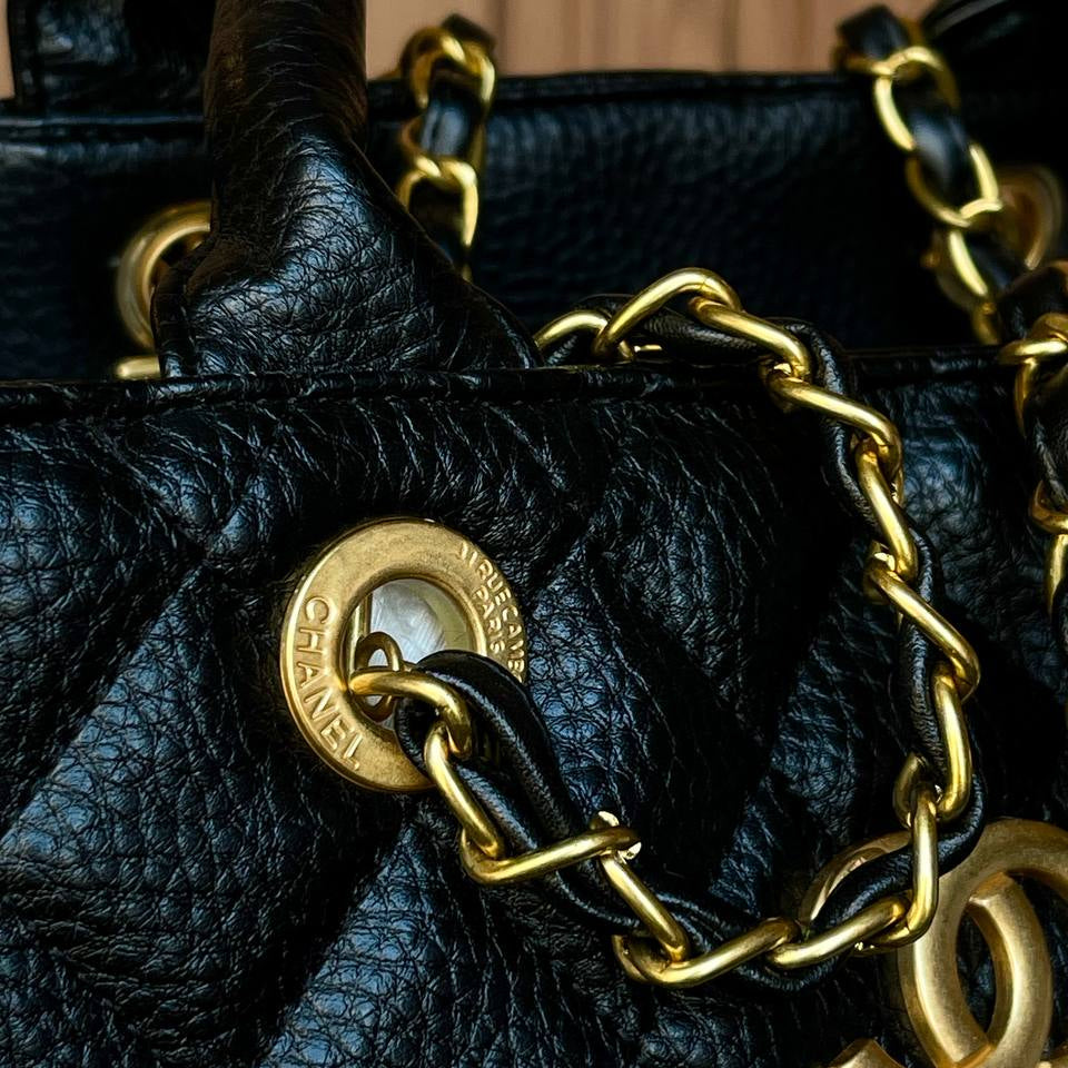 Chanel Quilted Leather Tote with Gold Tone Chain Hardware