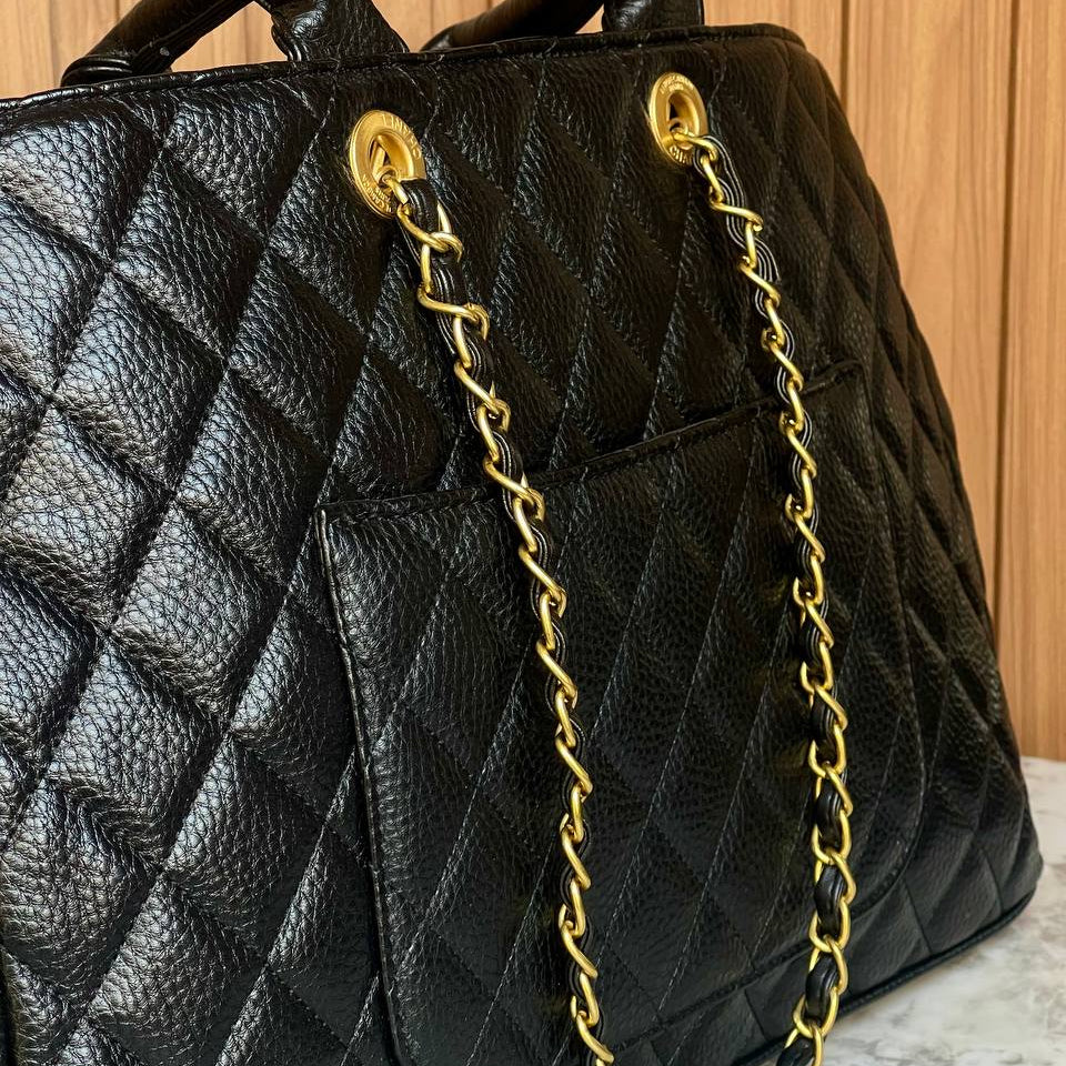 Chanel Quilted Leather Tote with Gold Tone Chain Hardware