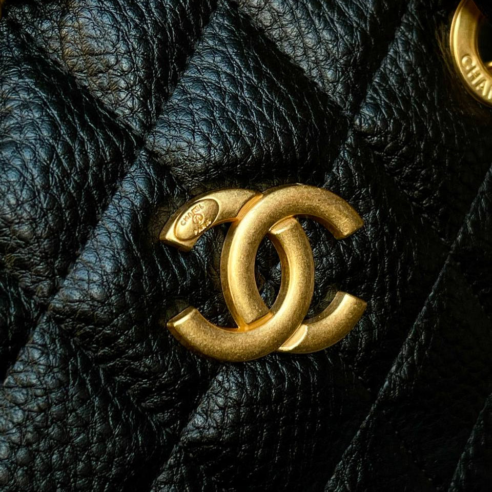 Chanel Quilted Leather Tote with Gold Tone Chain Hardware