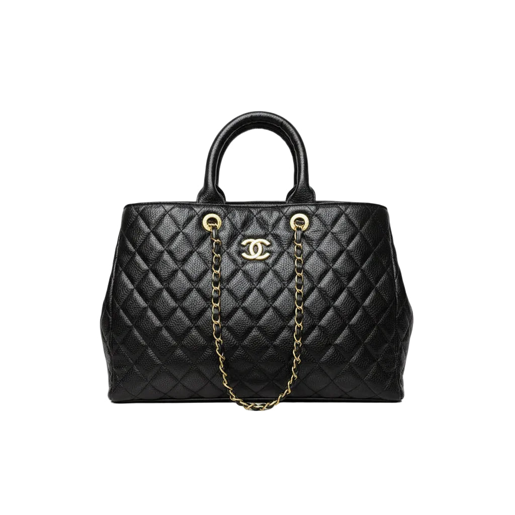 Chanel Quilted Leather Tote with Gold Tone Chain Hardware