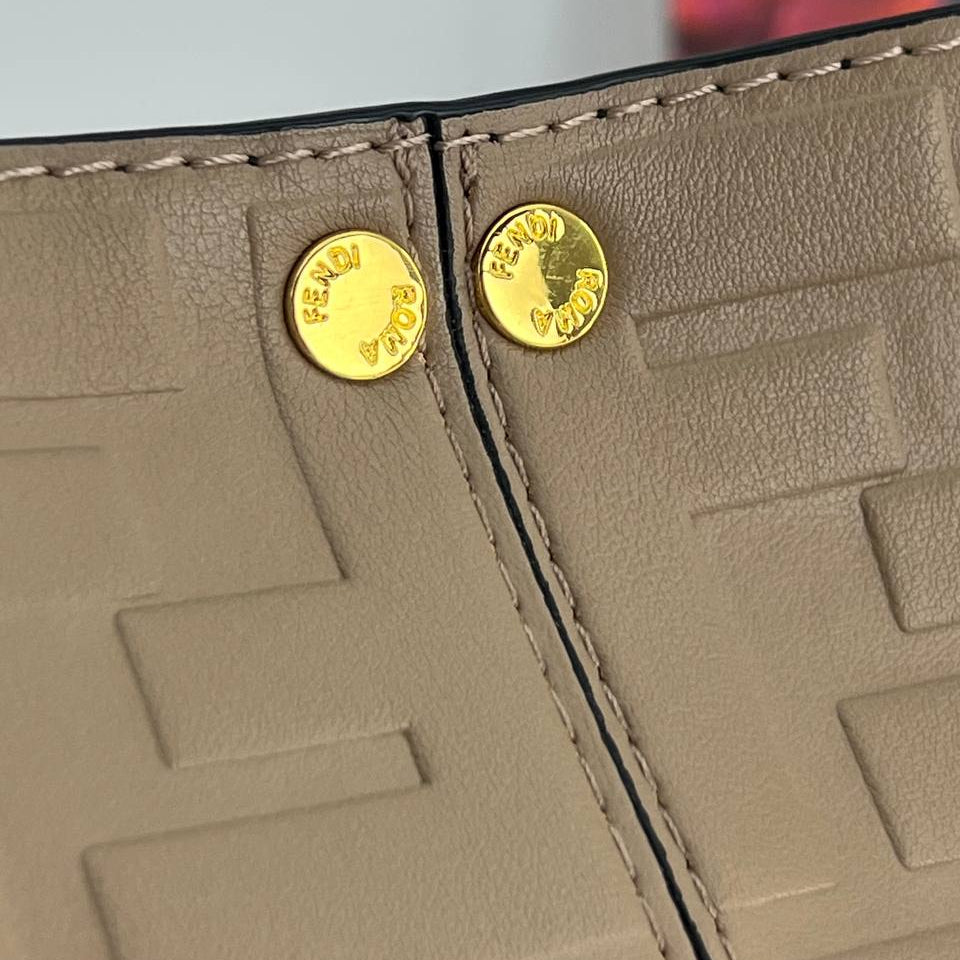 Fendi Style Embossed Logo Handbag with Gold Tone Hardware
