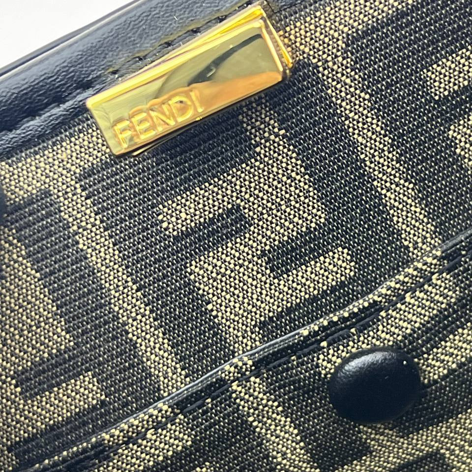 Fendi Style Embossed Logo Handbag with Gold Tone Hardware