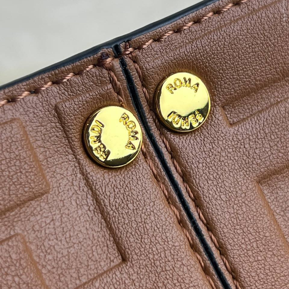 Fendi Style Embossed Logo Handbag with Gold Tone Hardware