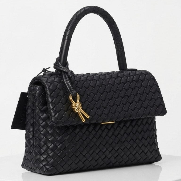 Bottega Veneta Style Woven Handbag with Crossbody Strap