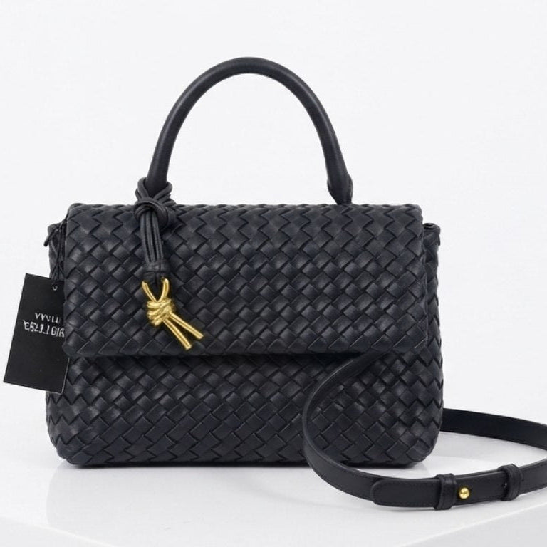 Bottega Veneta Style Woven Handbag with Crossbody Strap