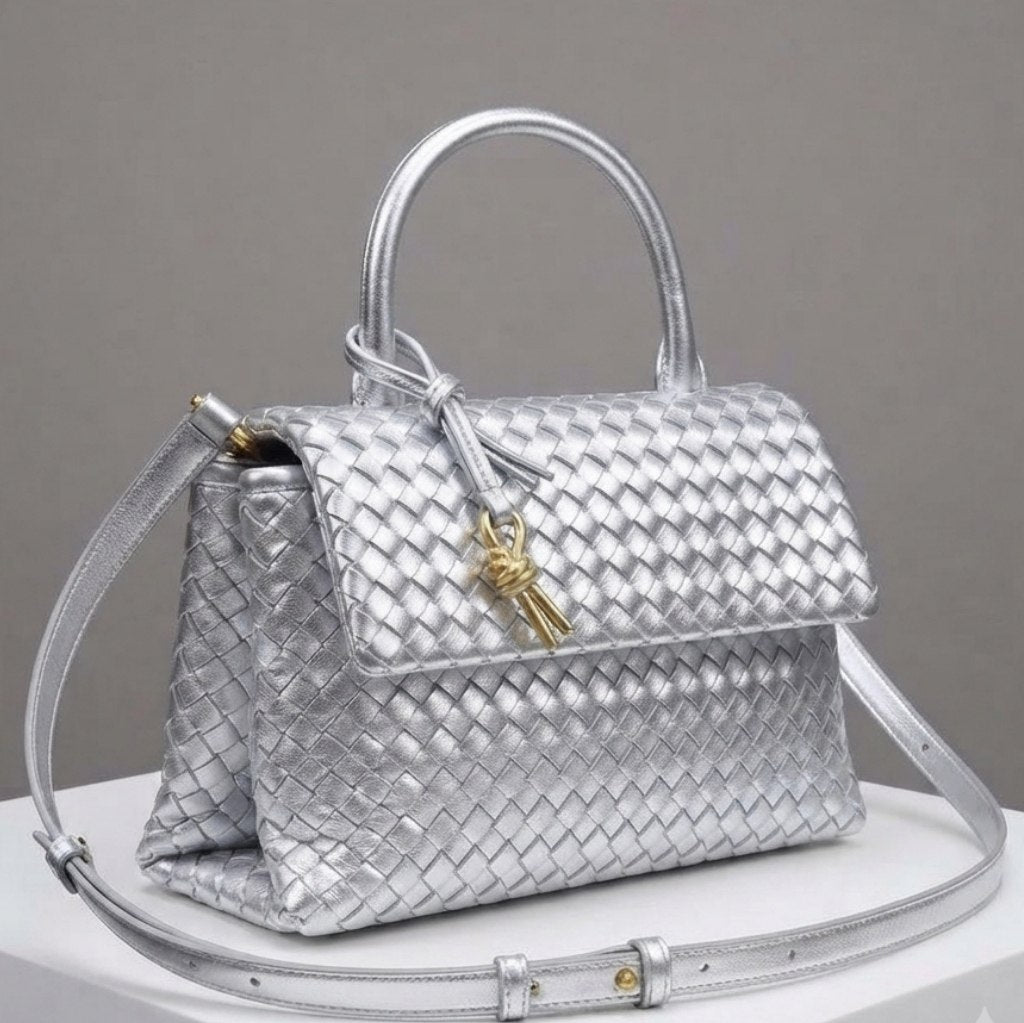 Bottega Veneta Style Woven Handbag with Crossbody Strap
