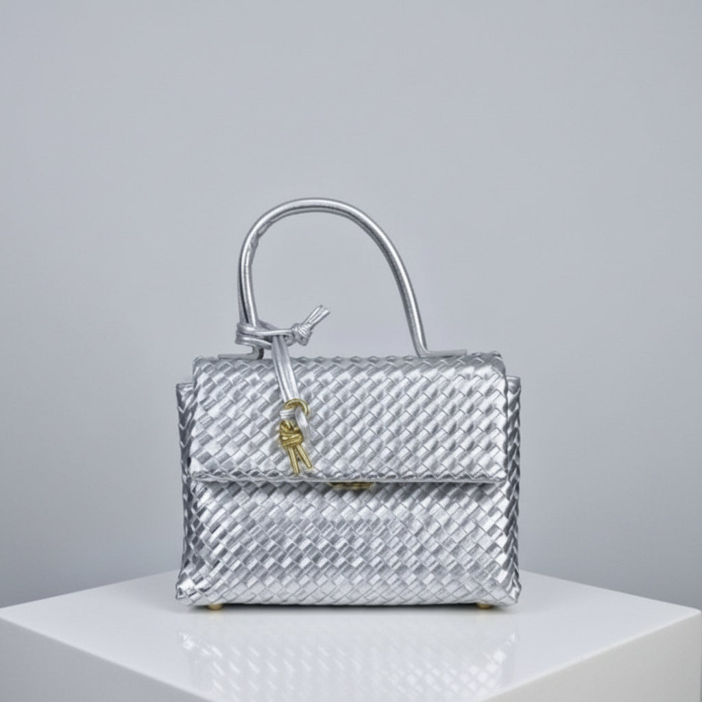Bottega Veneta Style Woven Handbag with Crossbody Strap