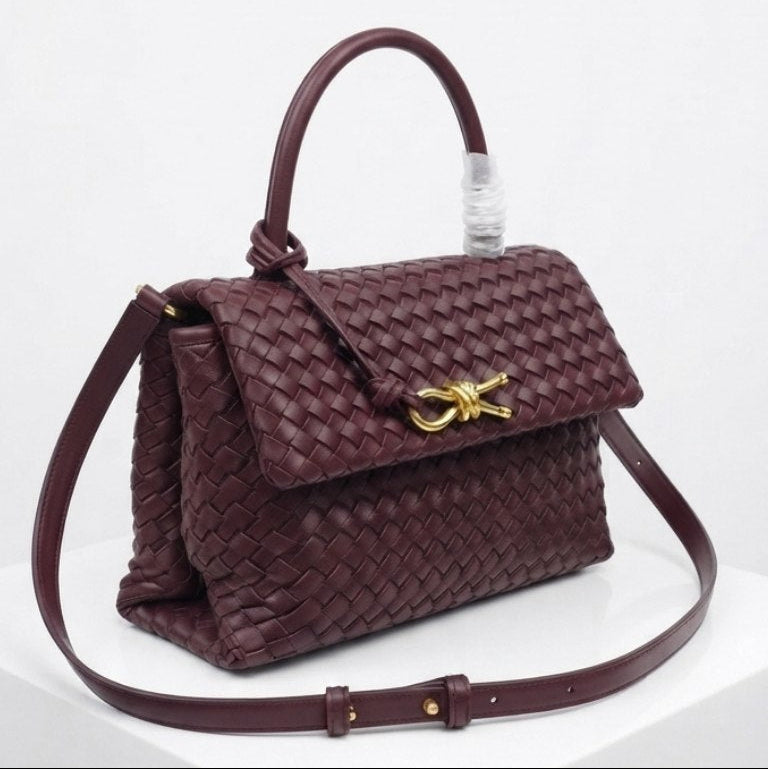 Bottega Veneta Style Woven Handbag with Crossbody Strap