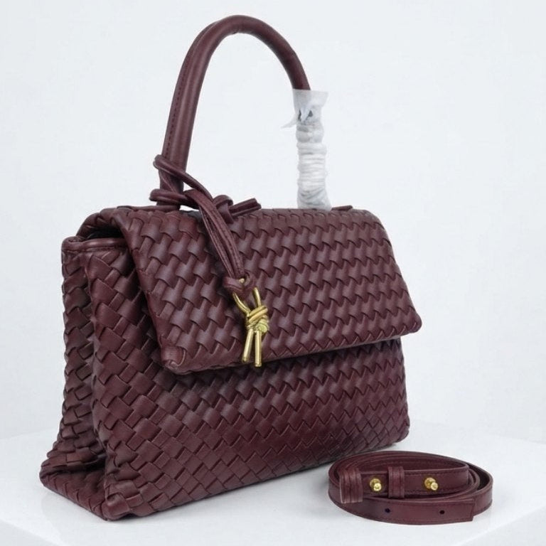 Bottega Veneta Style Woven Handbag with Crossbody Strap