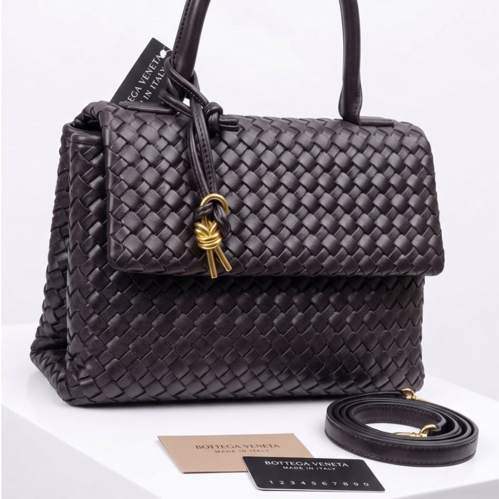 Bottega Veneta Style Woven Handbag with Crossbody Strap