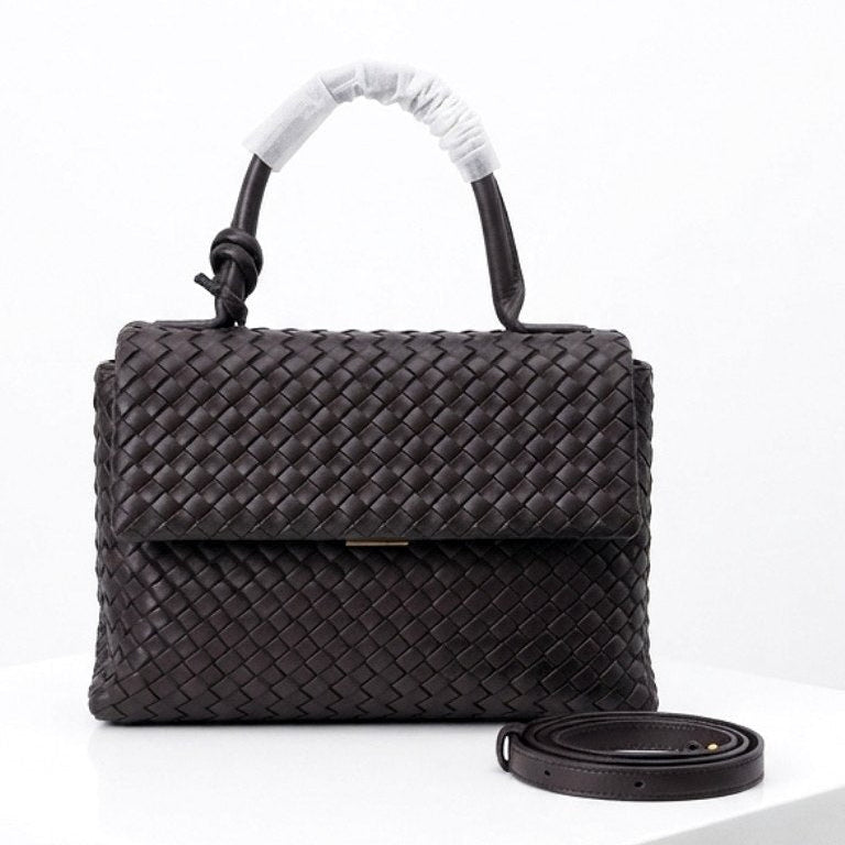 Bottega Veneta Style Woven Handbag with Crossbody Strap