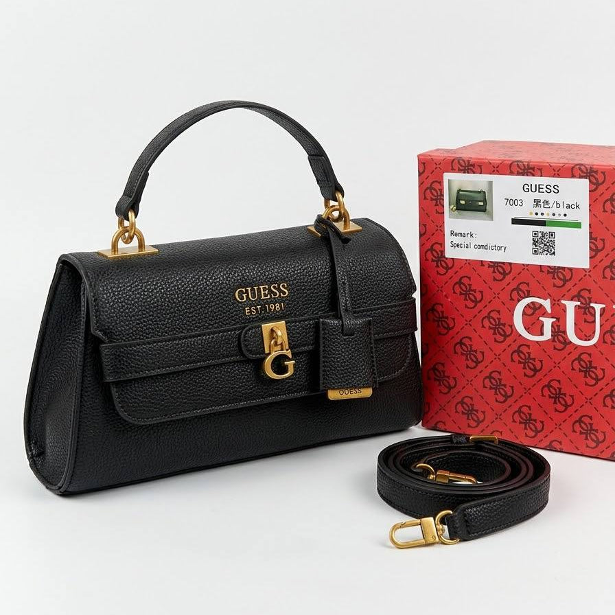 Guess Signature Logo Hardware Handbag with Detachable Strap
