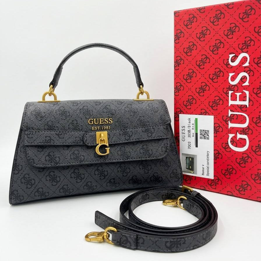 Guess Signature Logo Hardware Handbag with Detachable Strap
