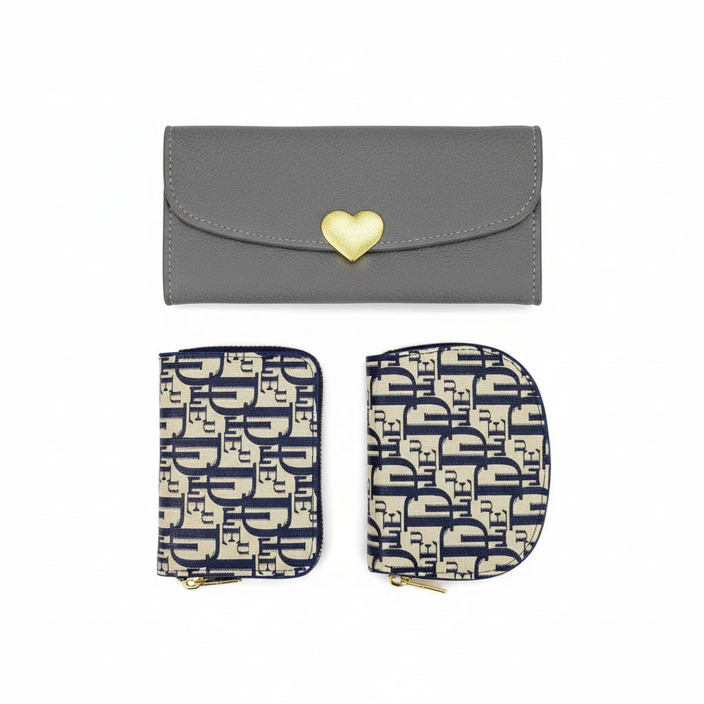 Elegant Heart Accent Three-Piece Wallet and Card Holder Gift Set