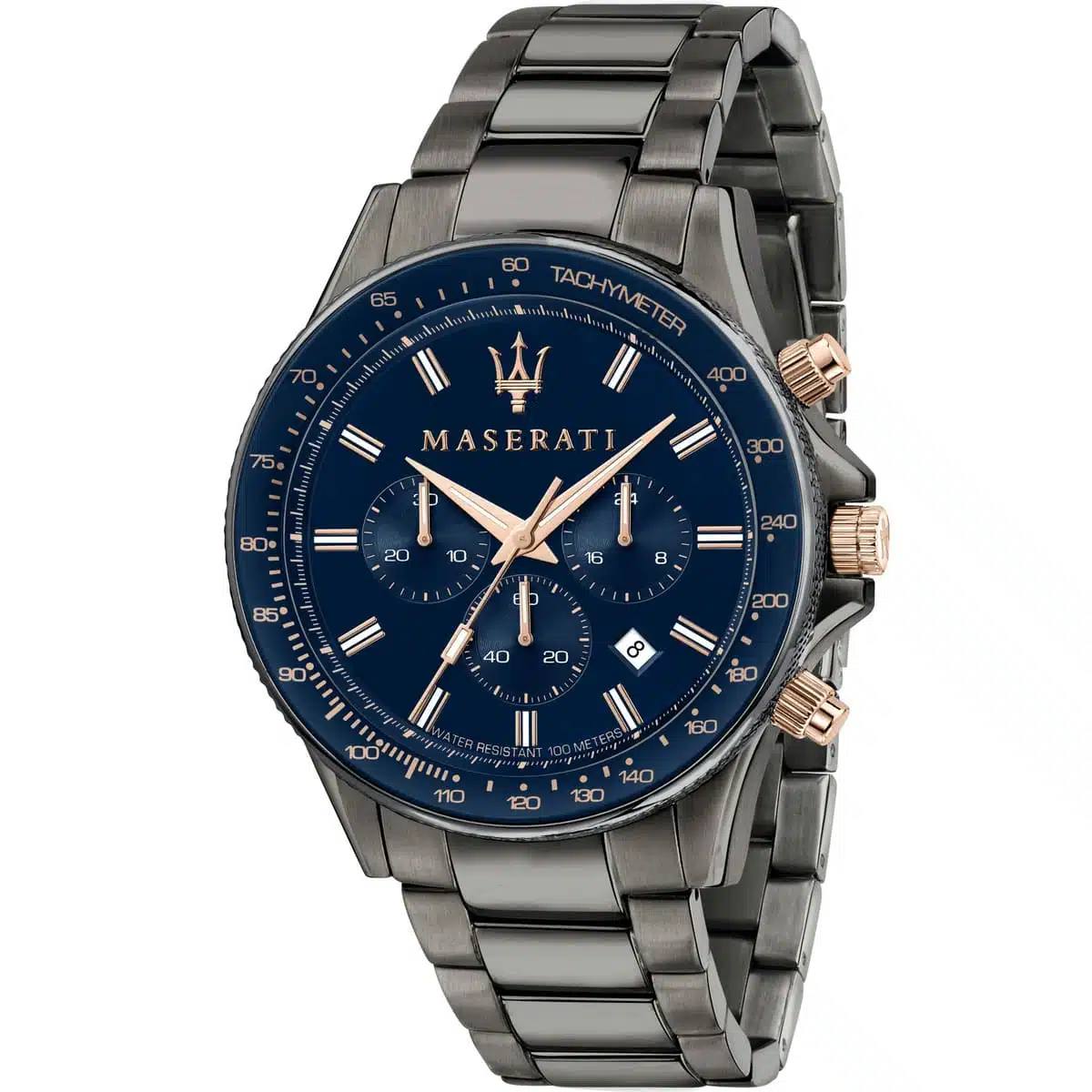 Maserati Men Chronograph Watch with Dark Grey Metal Bracelet