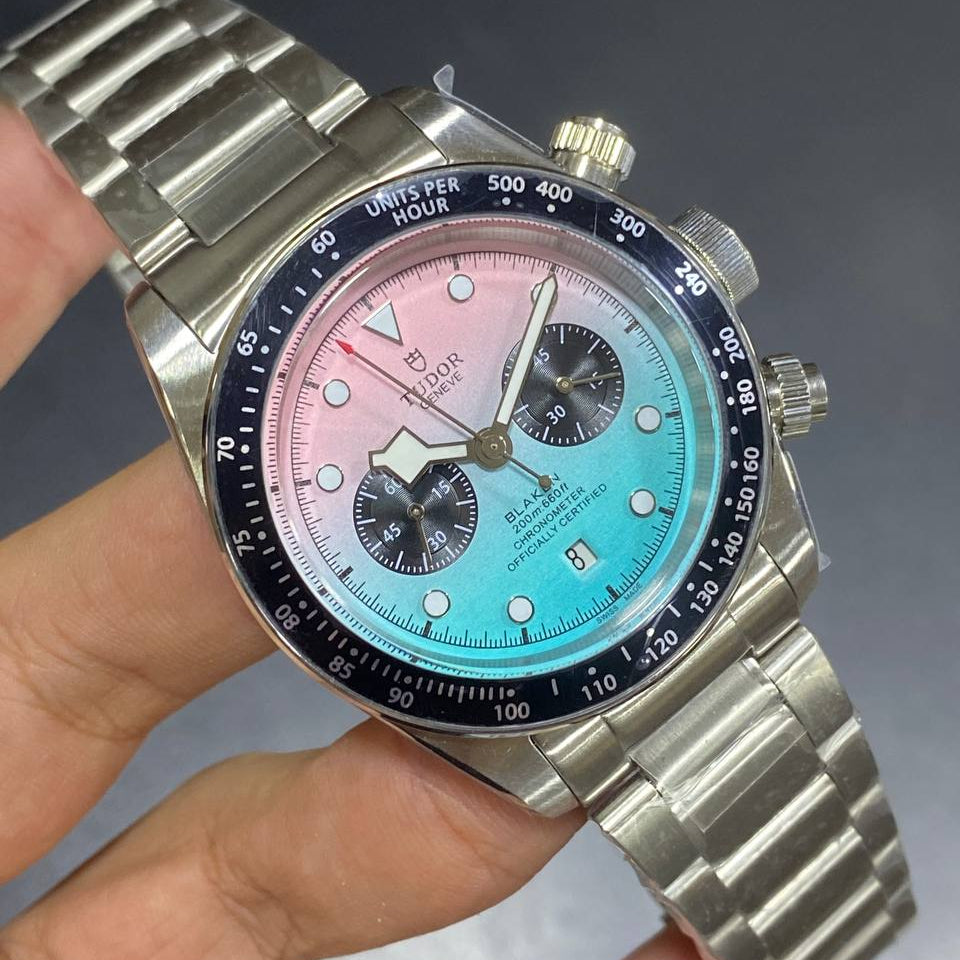 Tudor Chronograph Stainless Steel Watch with Gradient Dial