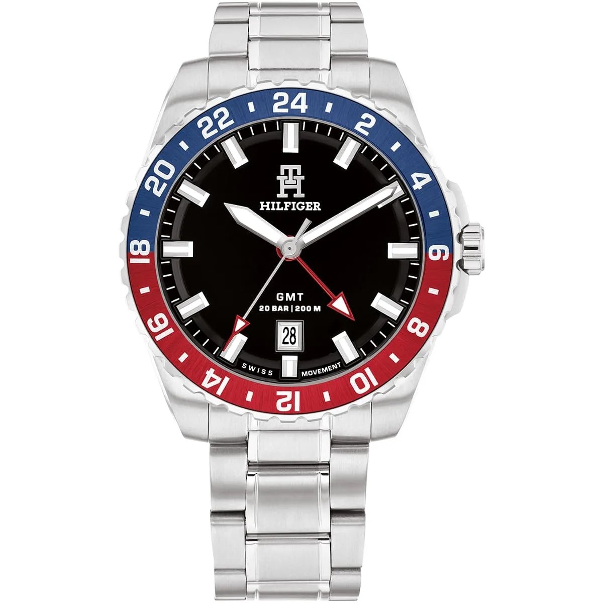 Tommy Hilfiger GMT Stainless Steel Watch with Pepsi Bezel