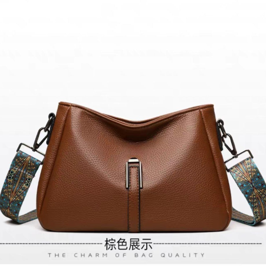 Textured Shoulder Bag with Patterned Strap