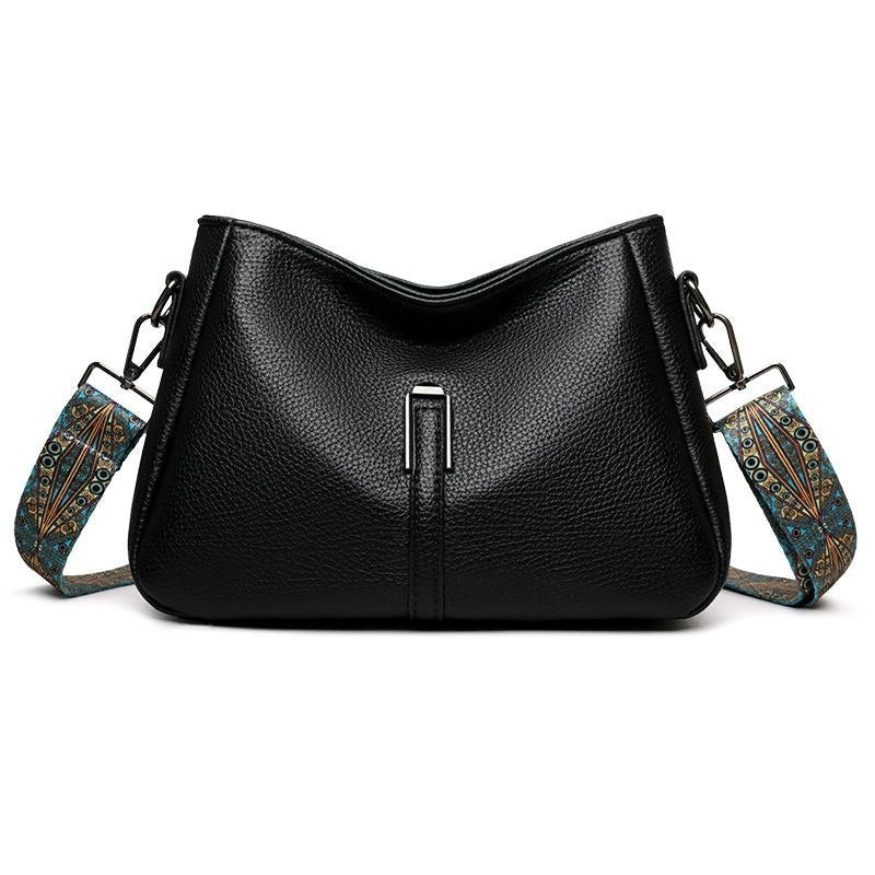 Textured Shoulder Bag with Patterned Strap
