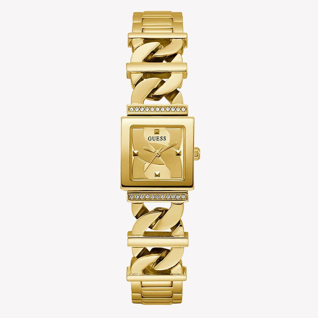 Guess Gold Tone Square Dial Chain Link Watch