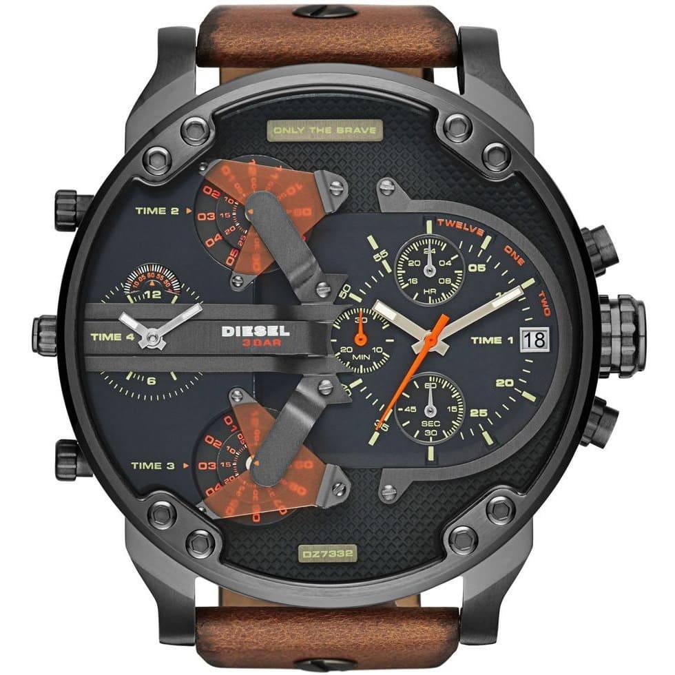 Diesel Mr. Daddy 2.0 Oversized Chronograph Watch with Leather Strap