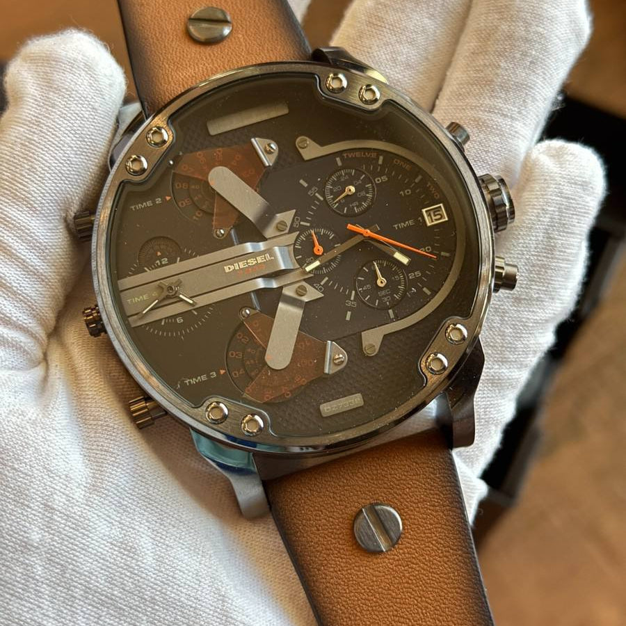Diesel Mr. Daddy 2.0 Oversized Chronograph Watch with Leather Strap