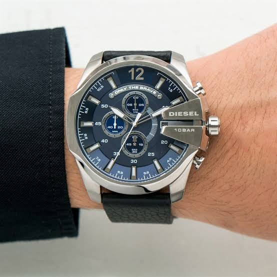 Diesel Only The Brave Chronograph Blue Dial Leather Watch