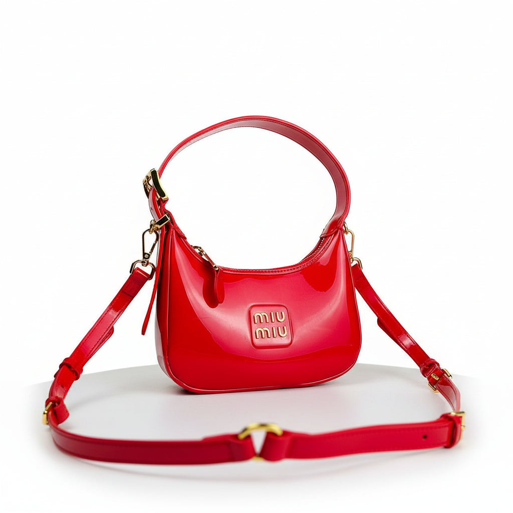 Miu Miu Red Patent Leather Mini Wander Hobo Bag 🍒✨👜