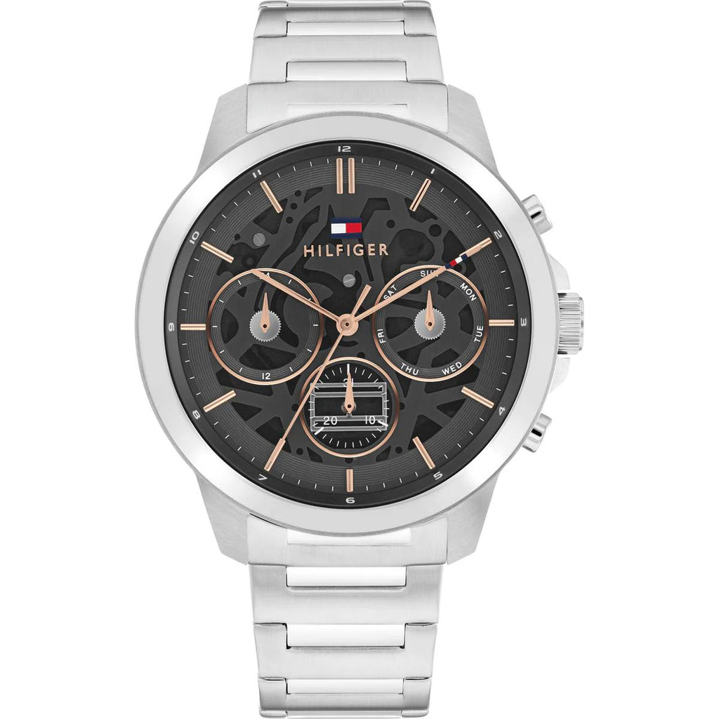 Tommy Hilfiger Silver & Black Stainless Steel Watch ⌚⚫
