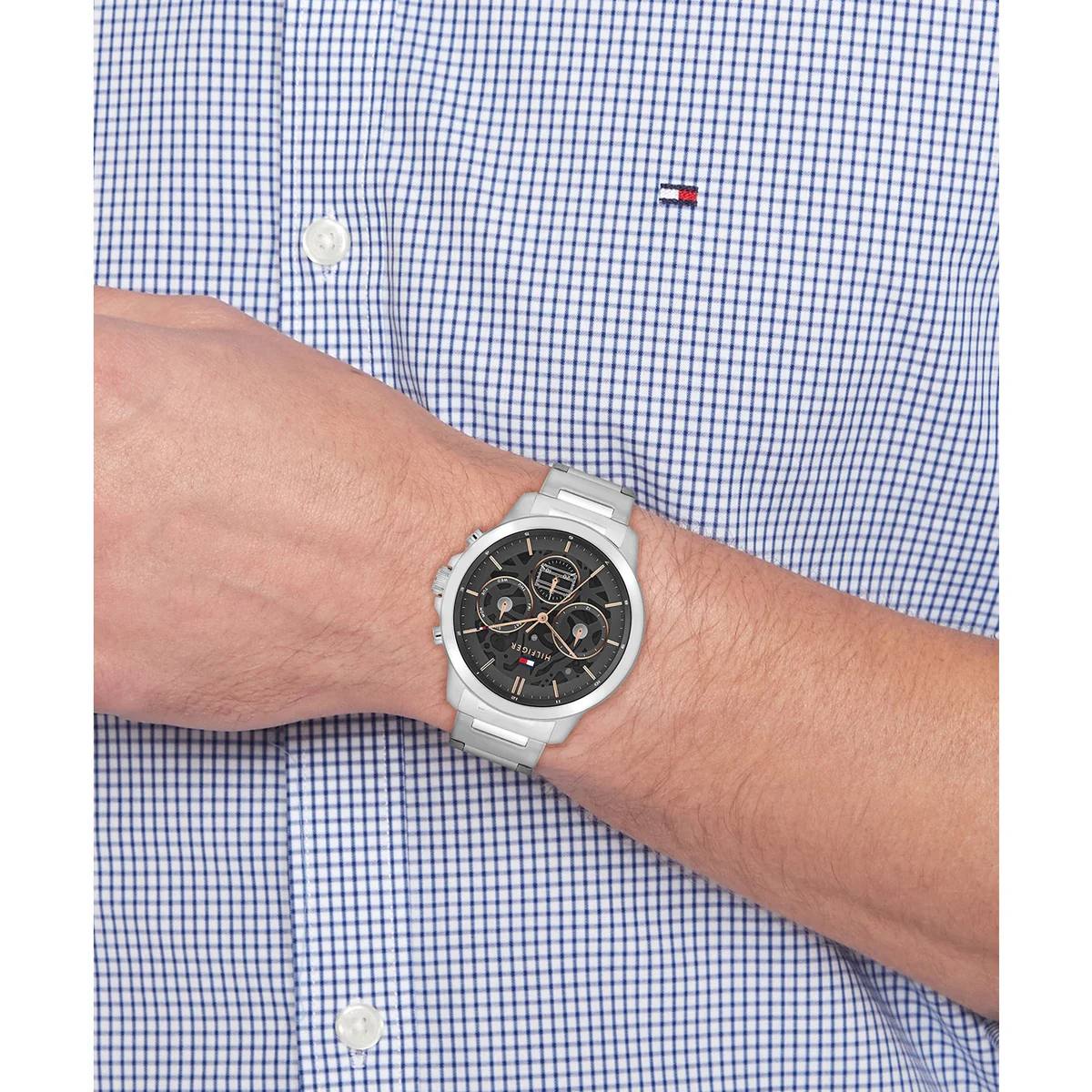 Tommy Hilfiger Silver & Black Stainless Steel Watch ⌚⚫