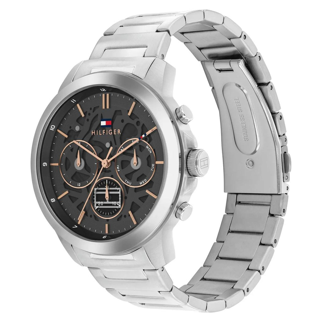 Tommy Hilfiger Silver & Black Stainless Steel Watch ⌚⚫
