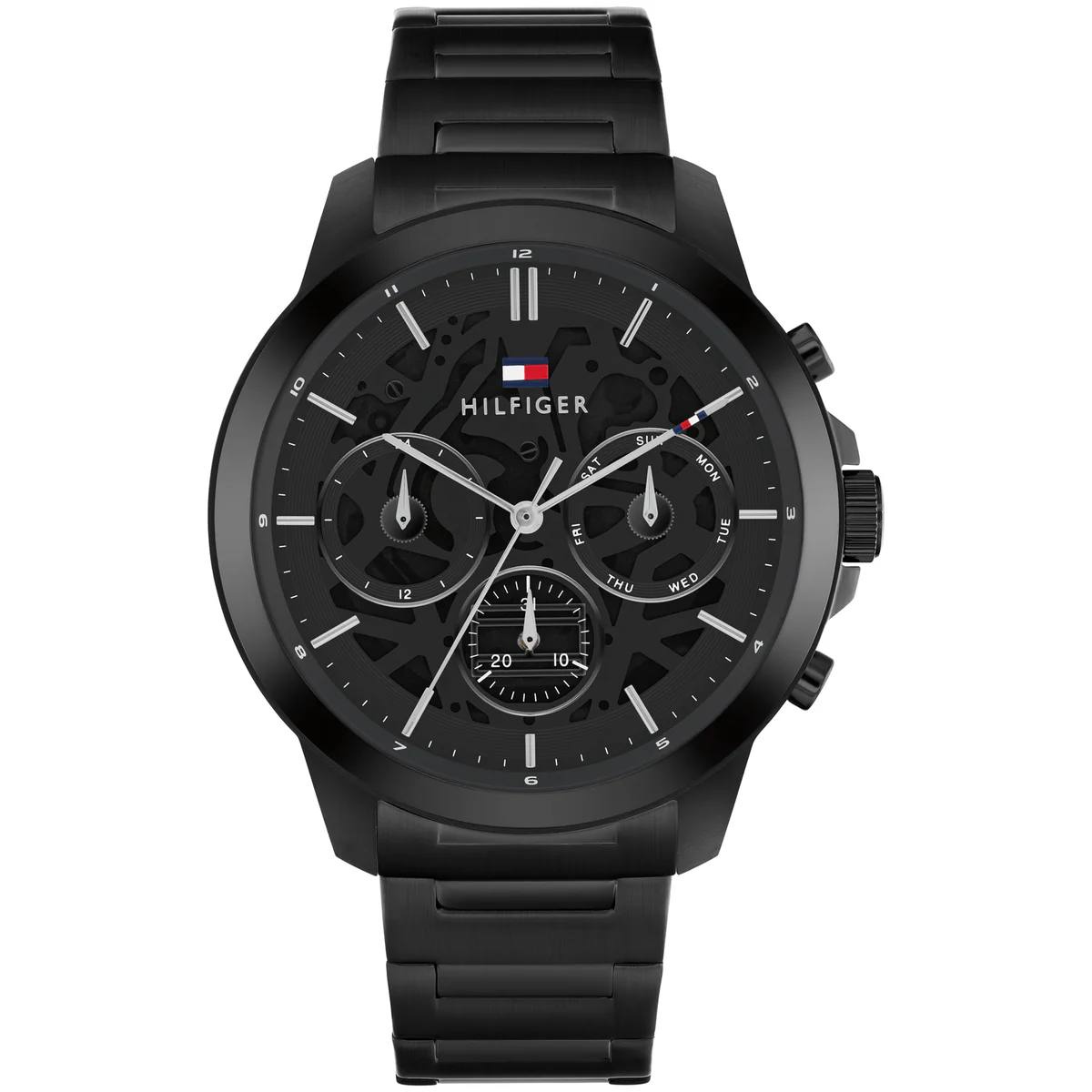 Tommy Hilfiger Silver & Black Stainless Steel Watch ⌚⚫