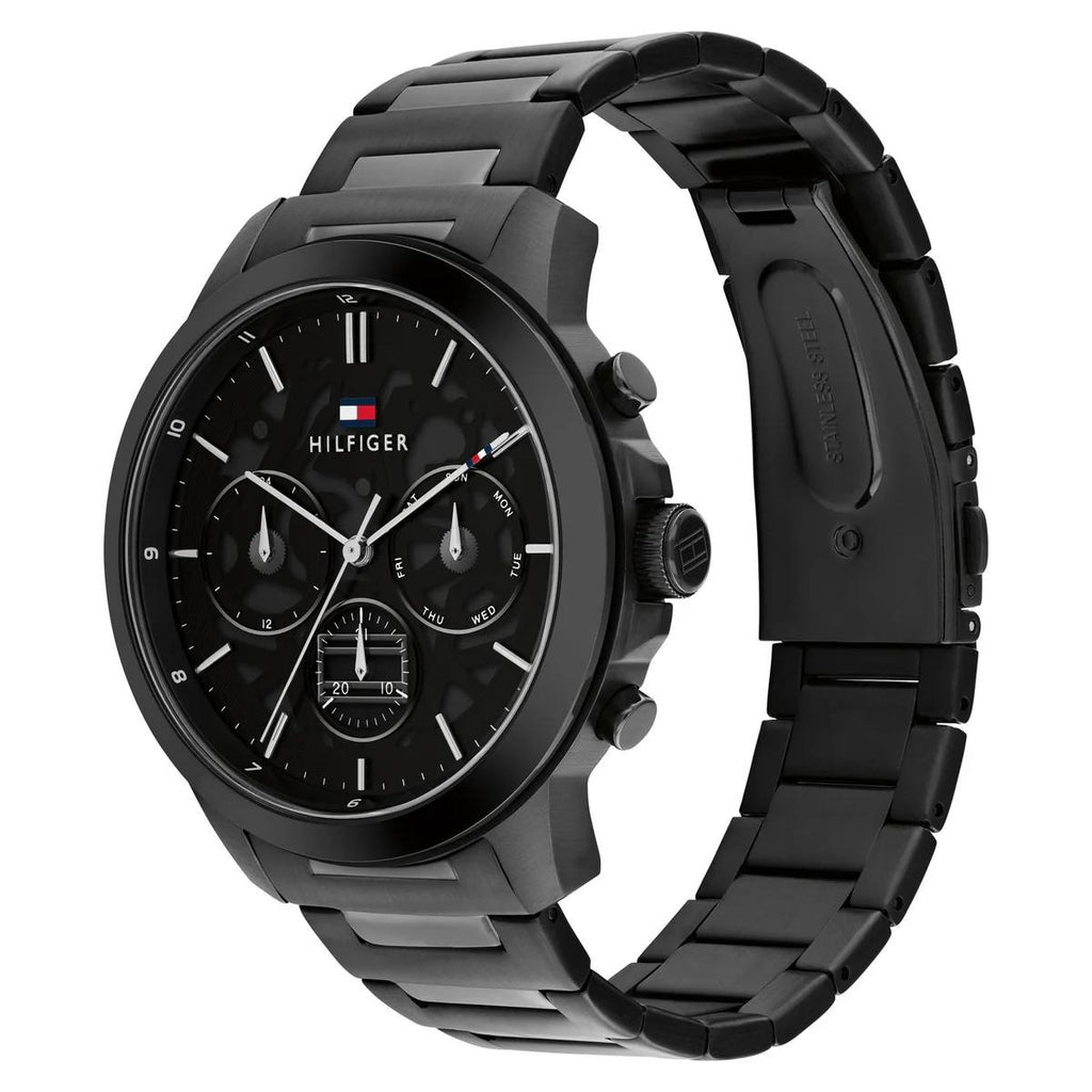 Tommy Hilfiger Silver & Black Stainless Steel Watch ⌚⚫