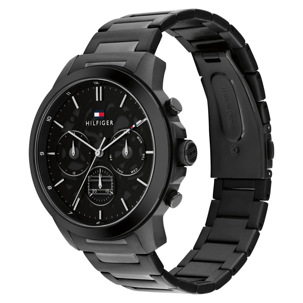 Tommy Hilfiger Silver & Black Stainless Steel Watch ⌚⚫