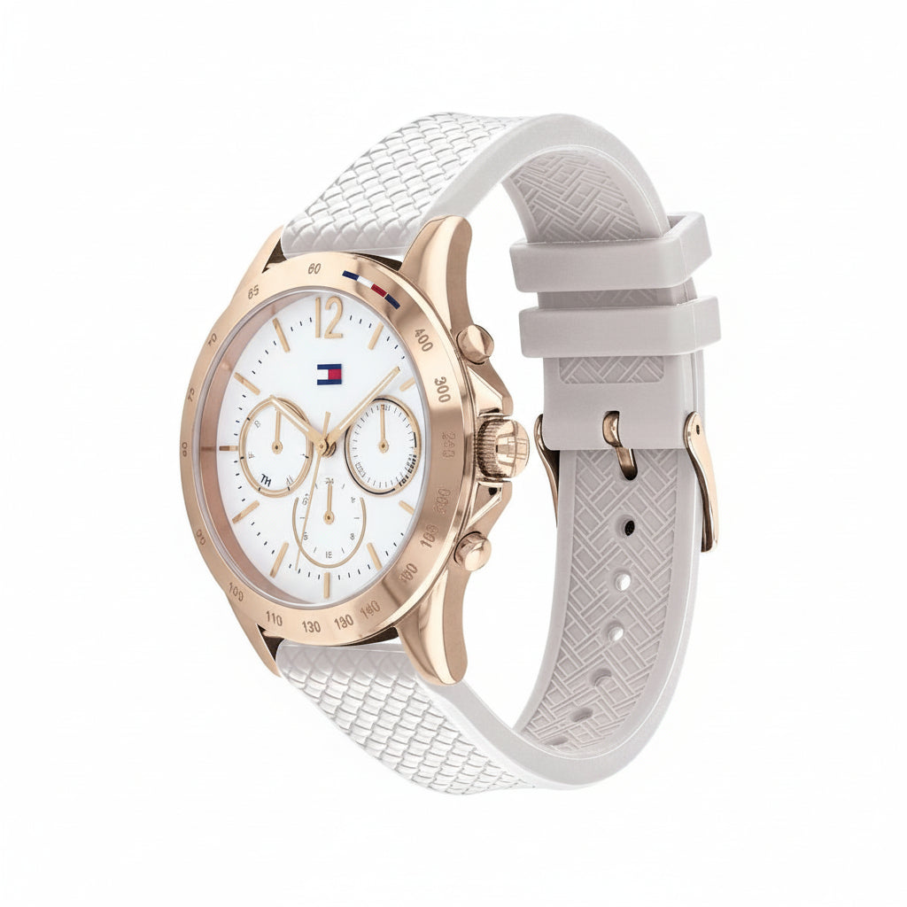 Tommy Hilfiger White Silicone & Gold-Tone Watch ⌚✨