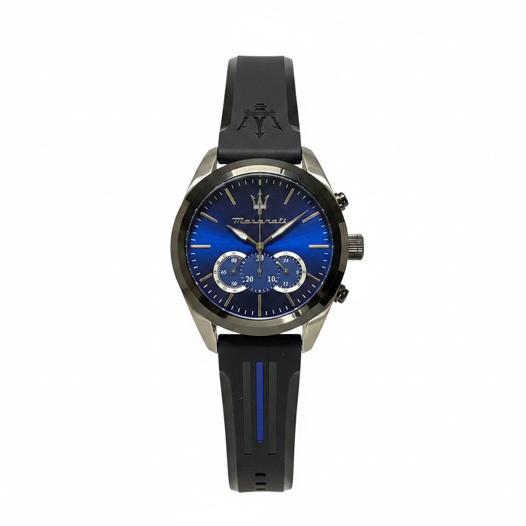 Maserati Men's Black Dial Rubber Strap Watch ⌚🖤💙